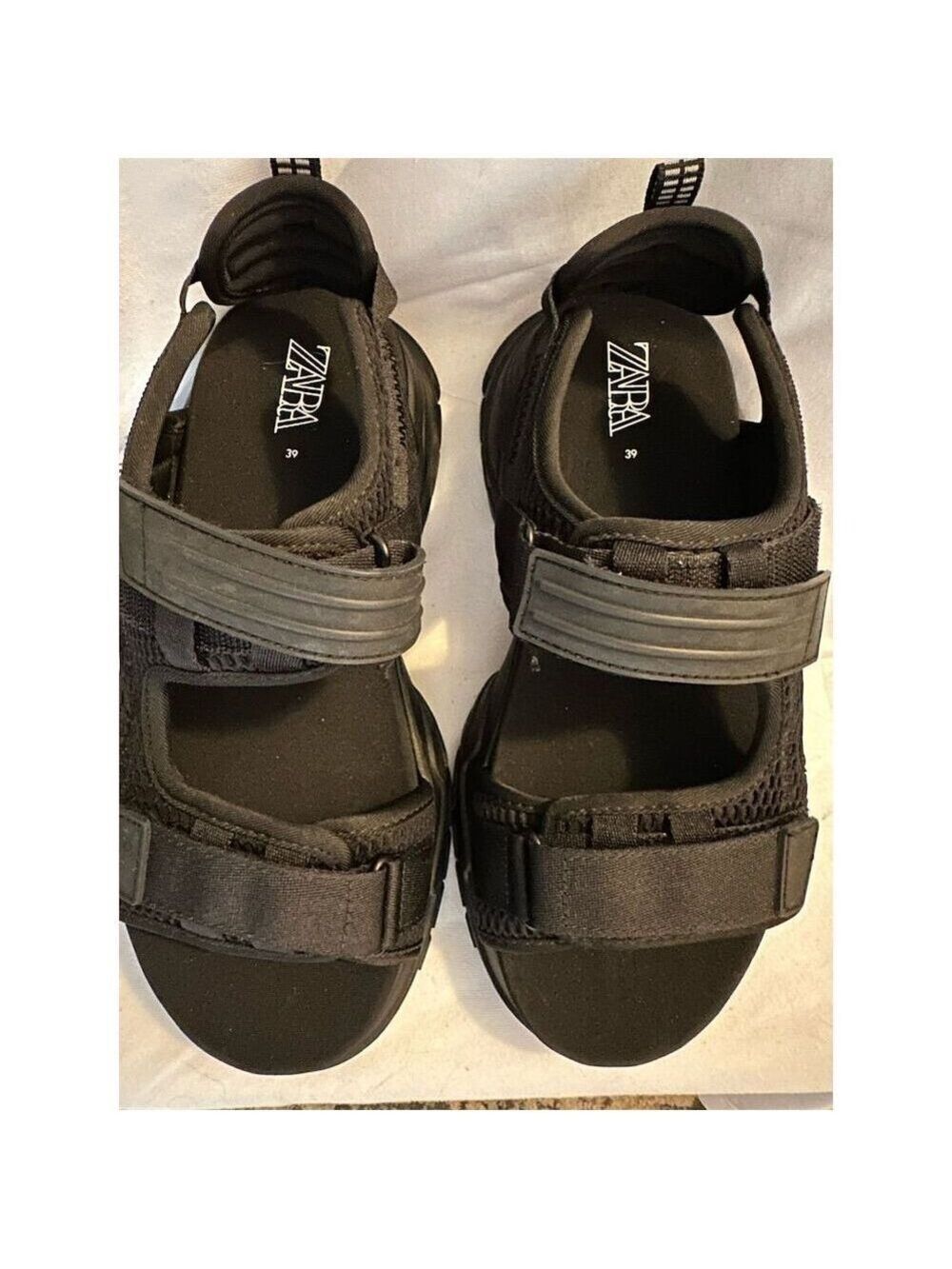 Zara Women's Sport Sandals Black Size 7.5 Chunky Sole Velcro Straps